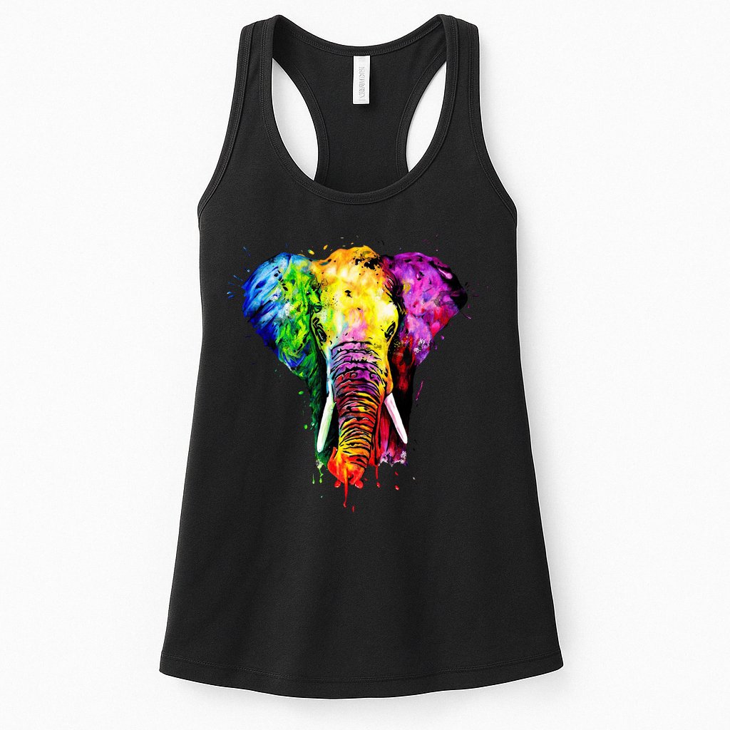Rainbow Elephant Art Cute Gift Womens Tank Top