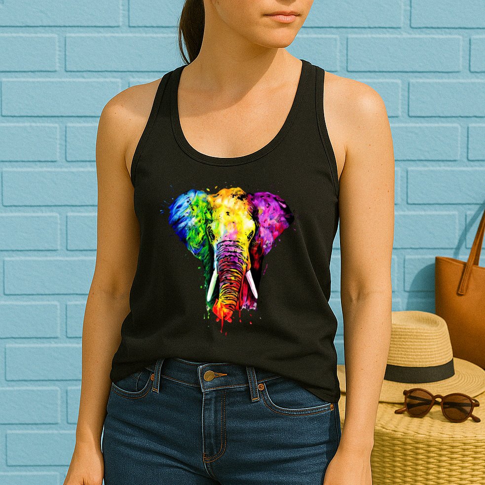 Rainbow Elephant Art Cute Gift Womens Tank Top