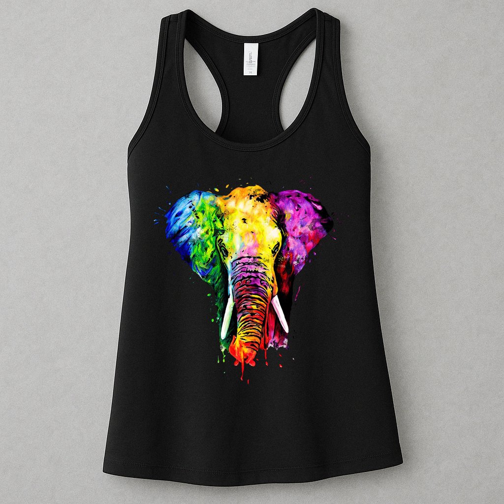 Rainbow Elephant Art Cute Gift Womens Tank Top