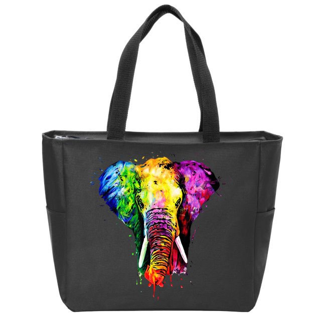 Rainbow Elephant Art Cute Gift Zip Tote Bag