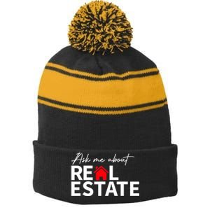 Real Estate Agent Funny Realtors Ask Me About Real Estate Stripe Pom Pom Beanie