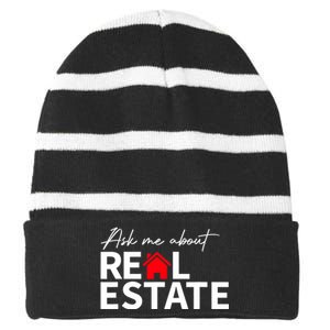 Real Estate Agent Funny Realtors Ask Me About Real Estate Striped Beanie with Solid Band