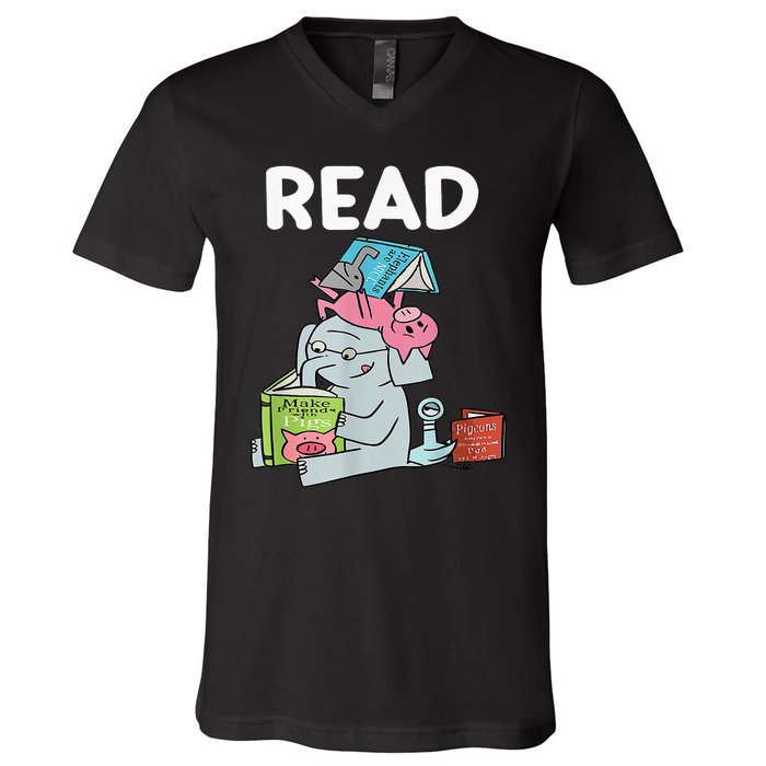 Reading Elephant And Book Lovers Friendship V-Neck T-Shirt