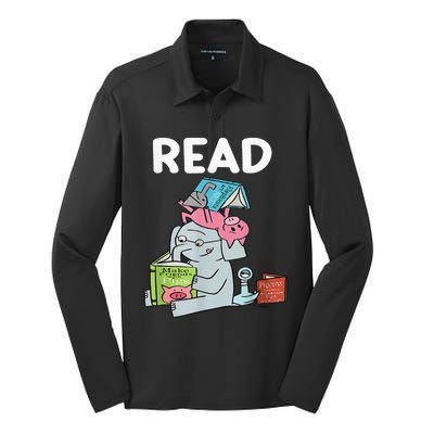 Reading Elephant And Book Lovers Friendship Silk Touch Performance Long Sleeve Polo