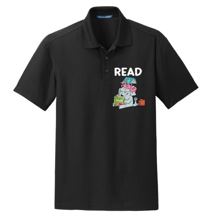 Reading Elephant And Book Lovers Friendship Dry Zone Grid Polo