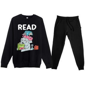 Reading Elephant And Book Lovers Friendship Premium Crewneck Sweatsuit Set