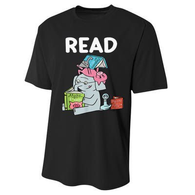 Reading Elephant And Book Lovers Friendship Performance Sprint T-Shirt