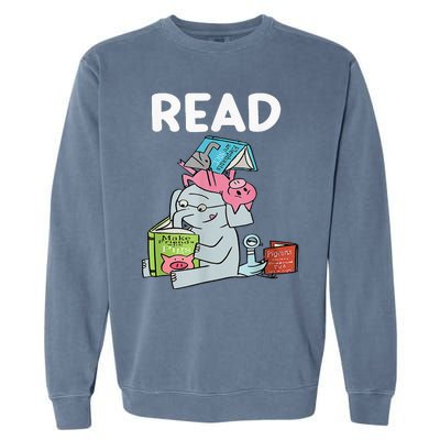 Reading Elephant And Book Lovers Friendship Garment-Dyed Sweatshirt