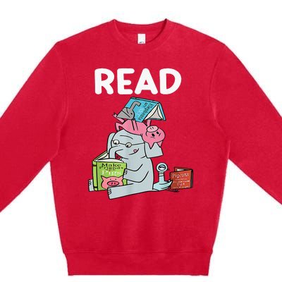 Reading Elephant And Book Lovers Friendship Premium Crewneck Sweatshirt