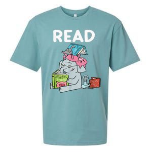 Reading Elephant And Book Lovers Friendship Sueded Cloud Jersey T-Shirt