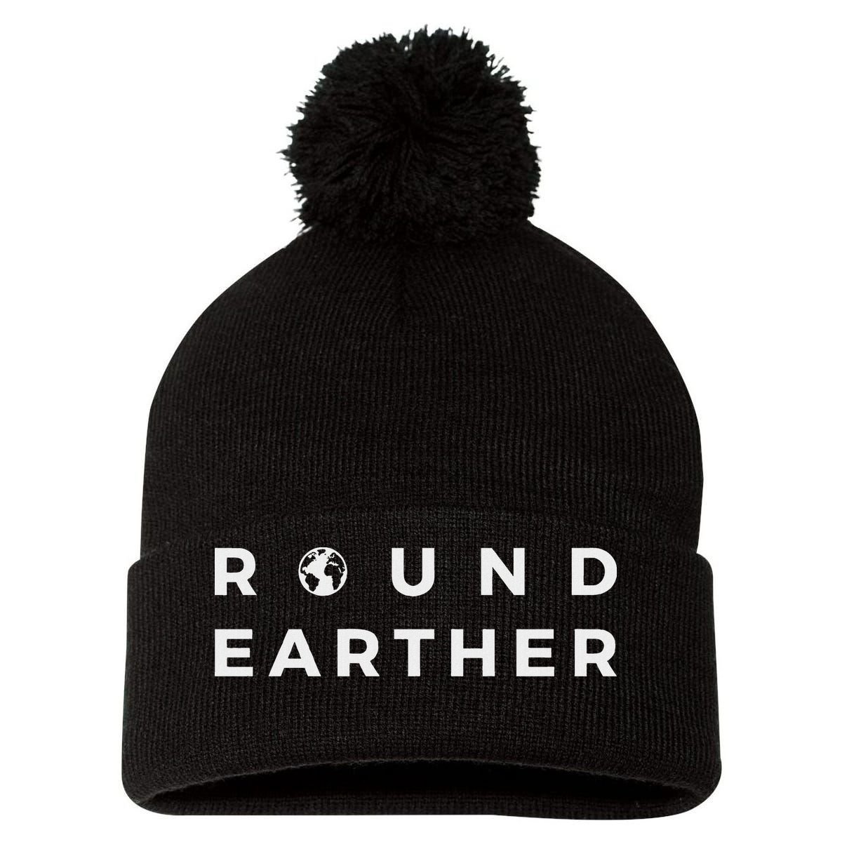 Round Earther Anti Flat Earth The Earth Is Round Pom Pom 12in Knit Beanie