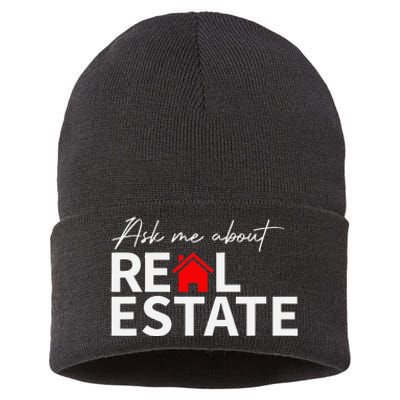 Real Estate Agent Funny Realtors Ask Me About Real Estate Sustainable Knit Beanie