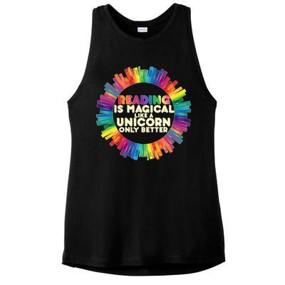 Reading Is Magical Like A Unicorn Only Better Ladies PosiCharge Tri-Blend Wicking Tank