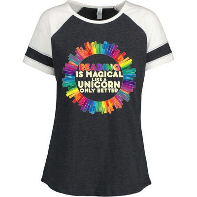 Reading Is Magical Like A Unicorn Only Better Enza Ladies Jersey Colorblock Tee