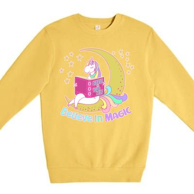 Reading Unicorn Believe In Yourself & Magic Premium Crewneck Sweatshirt