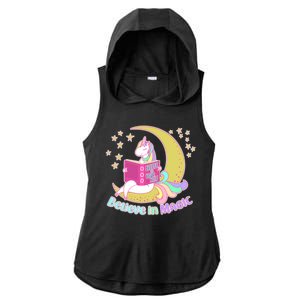 Reading Unicorn Believe In Yourself & Magic Ladies PosiCharge Tri-Blend Wicking Draft Hoodie Tank