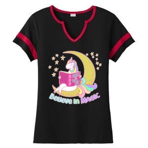 Reading Unicorn Believe In Yourself & Magic Ladies Halftime Notch Neck Tee