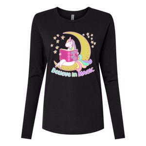 Reading Unicorn Believe In Yourself & Magic Womens Cotton Relaxed Long Sleeve T-Shirt