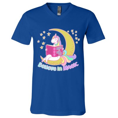 Reading Unicorn Believe In Yourself & Magic V-Neck T-Shirt