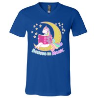 Reading Unicorn Believe In Yourself & Magic V-Neck T-Shirt