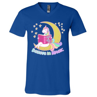 Reading Unicorn Believe In Yourself & Magic V-Neck T-Shirt