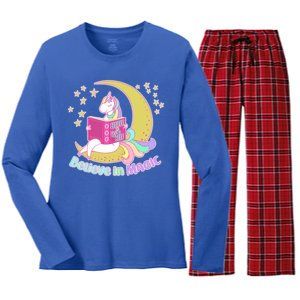 Reading Unicorn Believe In Yourself & Magic Women's Long Sleeve Flannel Pajama Set 