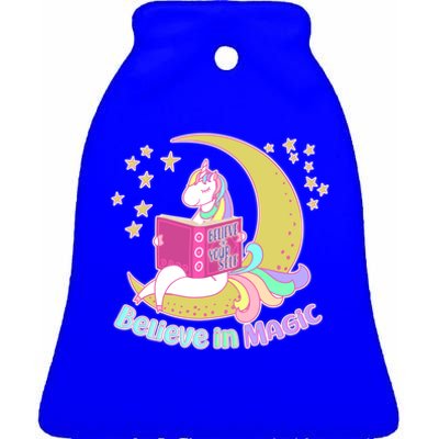 Reading Unicorn Believe In Yourself & Magic Ceramic Bell Ornament