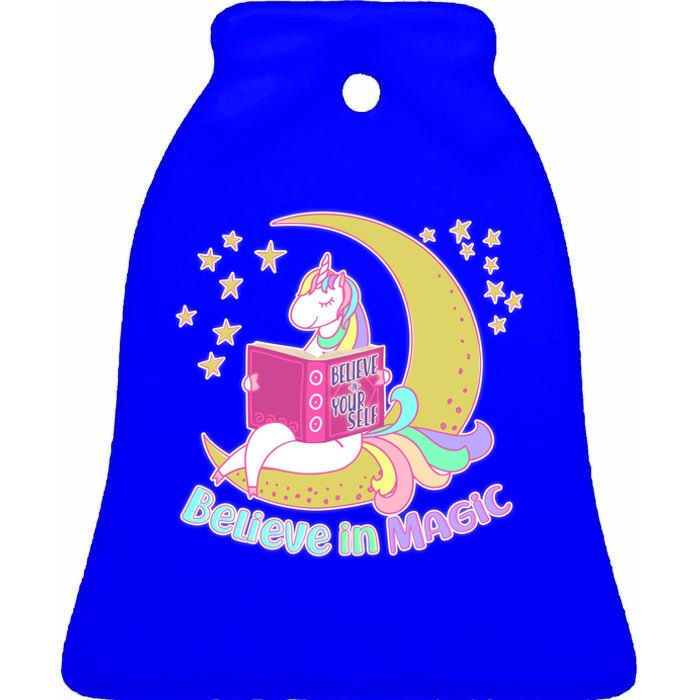 Reading Unicorn Believe In Yourself & Magic Ceramic Bell Ornament