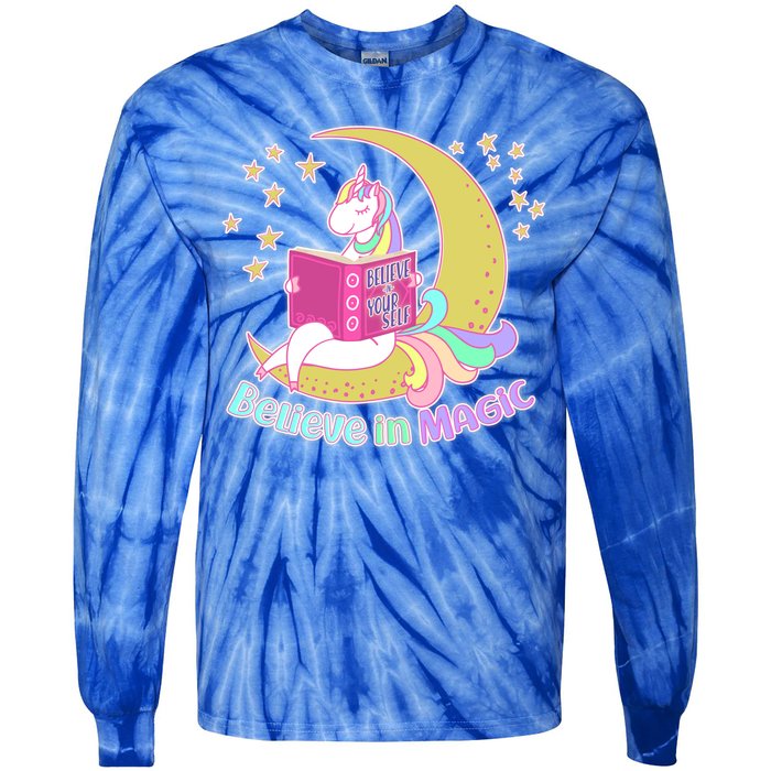 Reading Unicorn Believe In Yourself & Magic Tie-Dye Long Sleeve Shirt