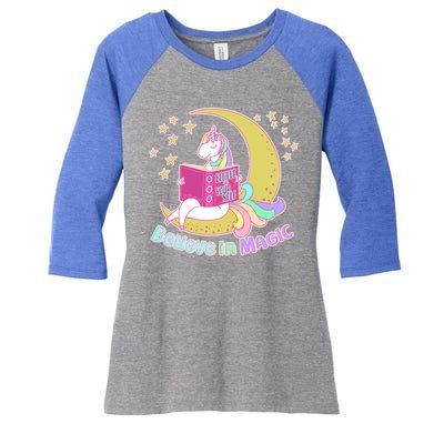 Reading Unicorn Believe In Yourself & Magic Women's Tri-Blend 3/4-Sleeve Raglan Shirt