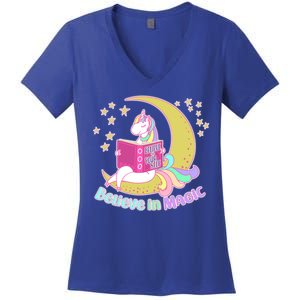 Reading Unicorn Believe In Yourself & Magic Women's V-Neck T-Shirt