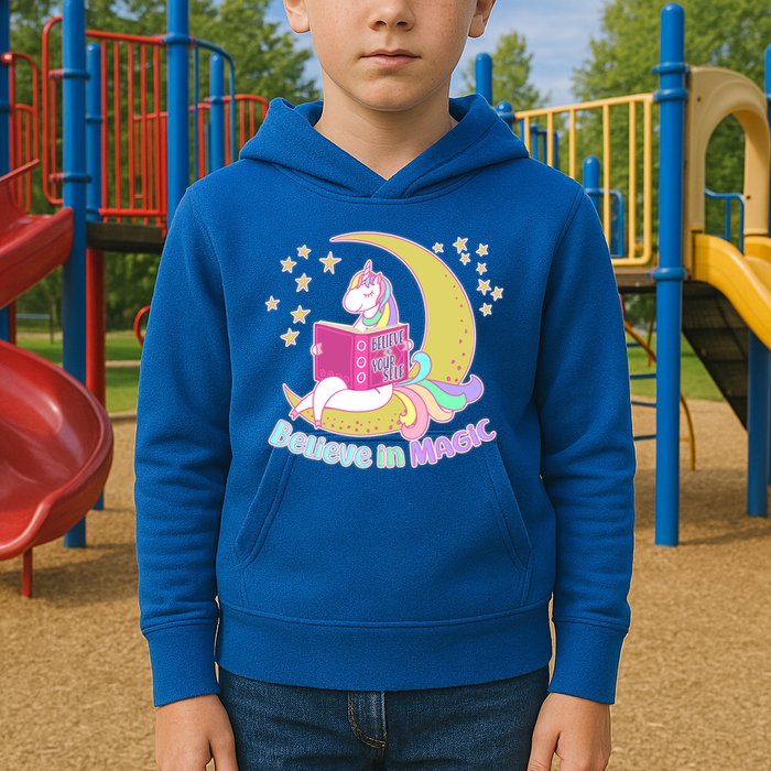 Reading Unicorn Believe In Yourself & Magic Kids Hoodie