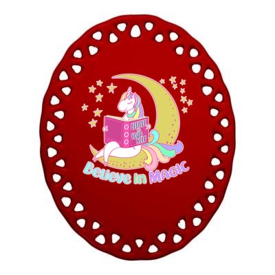 Reading Unicorn Believe In Yourself & Magic Ceramic Oval Ornament