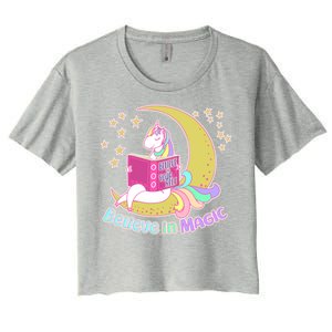 Reading Unicorn Believe In Yourself & Magic Women's Crop Top Tee