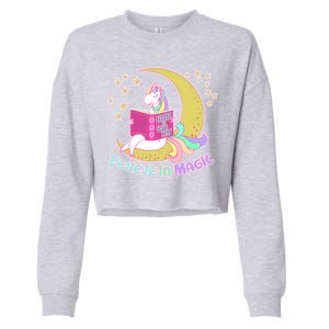 Reading Unicorn Believe In Yourself & Magic Cropped Pullover Crew