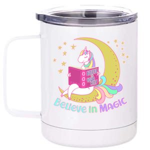 Reading Unicorn Believe In Yourself & Magic 12 oz Stainless Steel Tumbler Cup