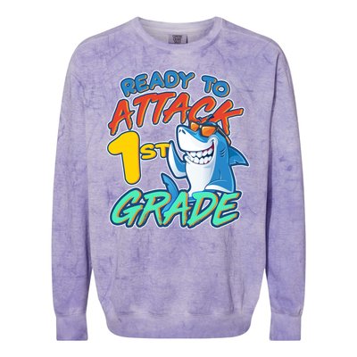 Ready To Attack 1st Grade Shark Colorblast Crewneck Sweatshirt