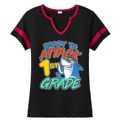 Ready To Attack 1st Grade Shark Ladies Halftime Notch Neck Tee