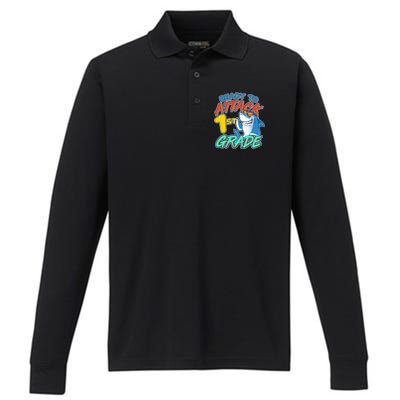 Ready To Attack 1st Grade Shark Performance Long Sleeve Polo