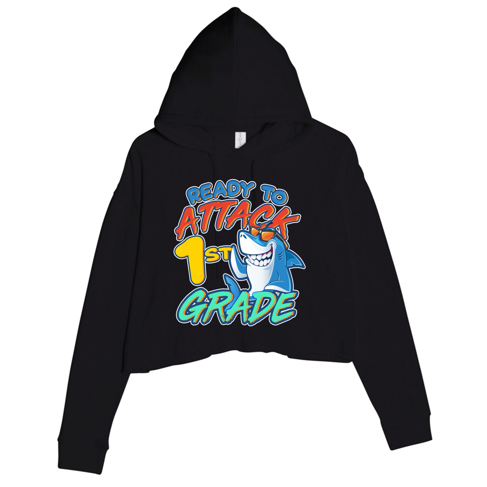 Ready To Attack 1st Grade Shark Crop Fleece Hoodie