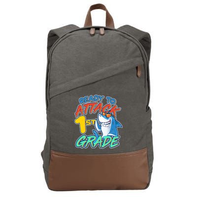 Ready To Attack 1st Grade Shark Cotton Canvas Backpack