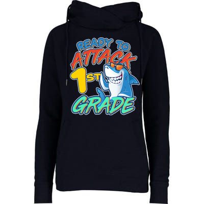 Ready To Attack 1st Grade Shark Womens Funnel Neck Pullover Hood