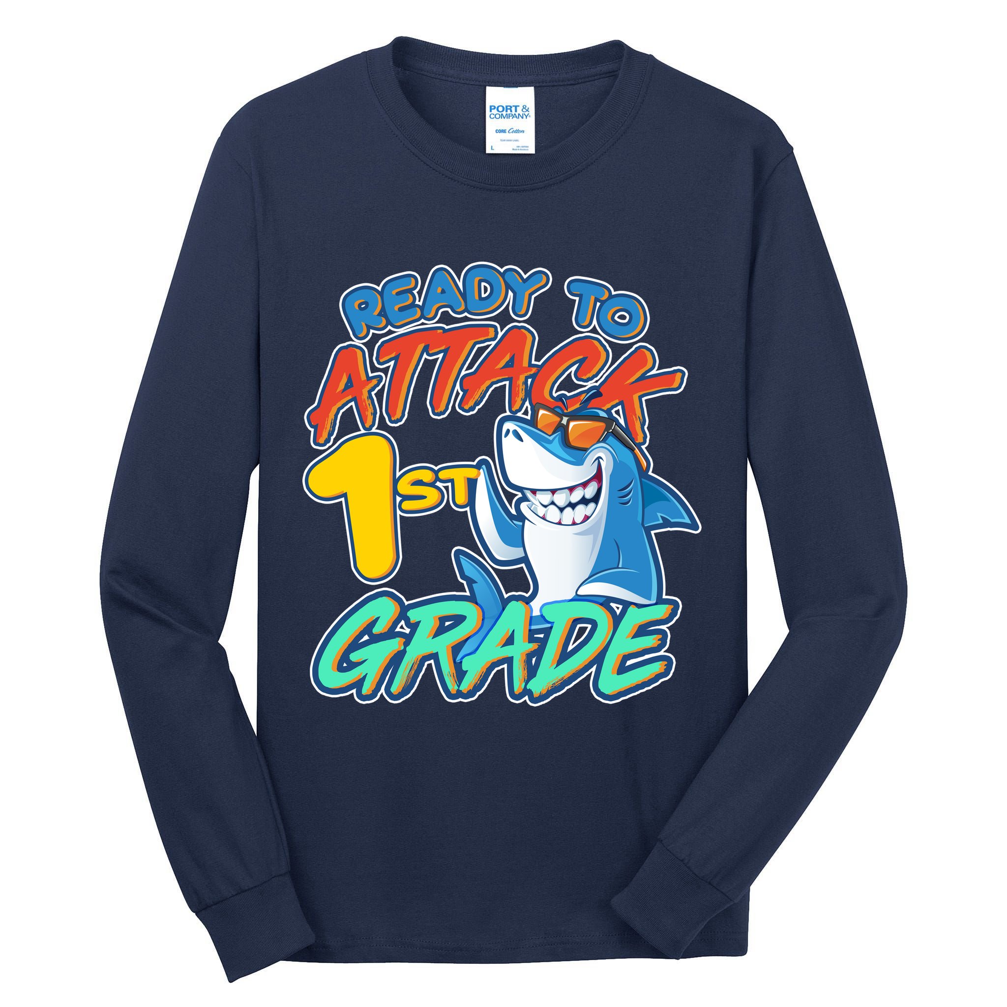 Ready To Attack 1st Grade Shark Tall Long Sleeve T-Shirt