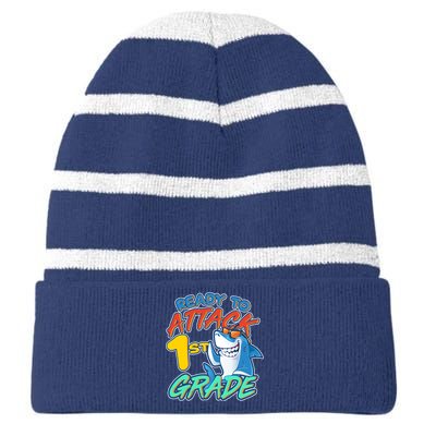 Ready To Attack 1st Grade Shark Striped Beanie with Solid Band