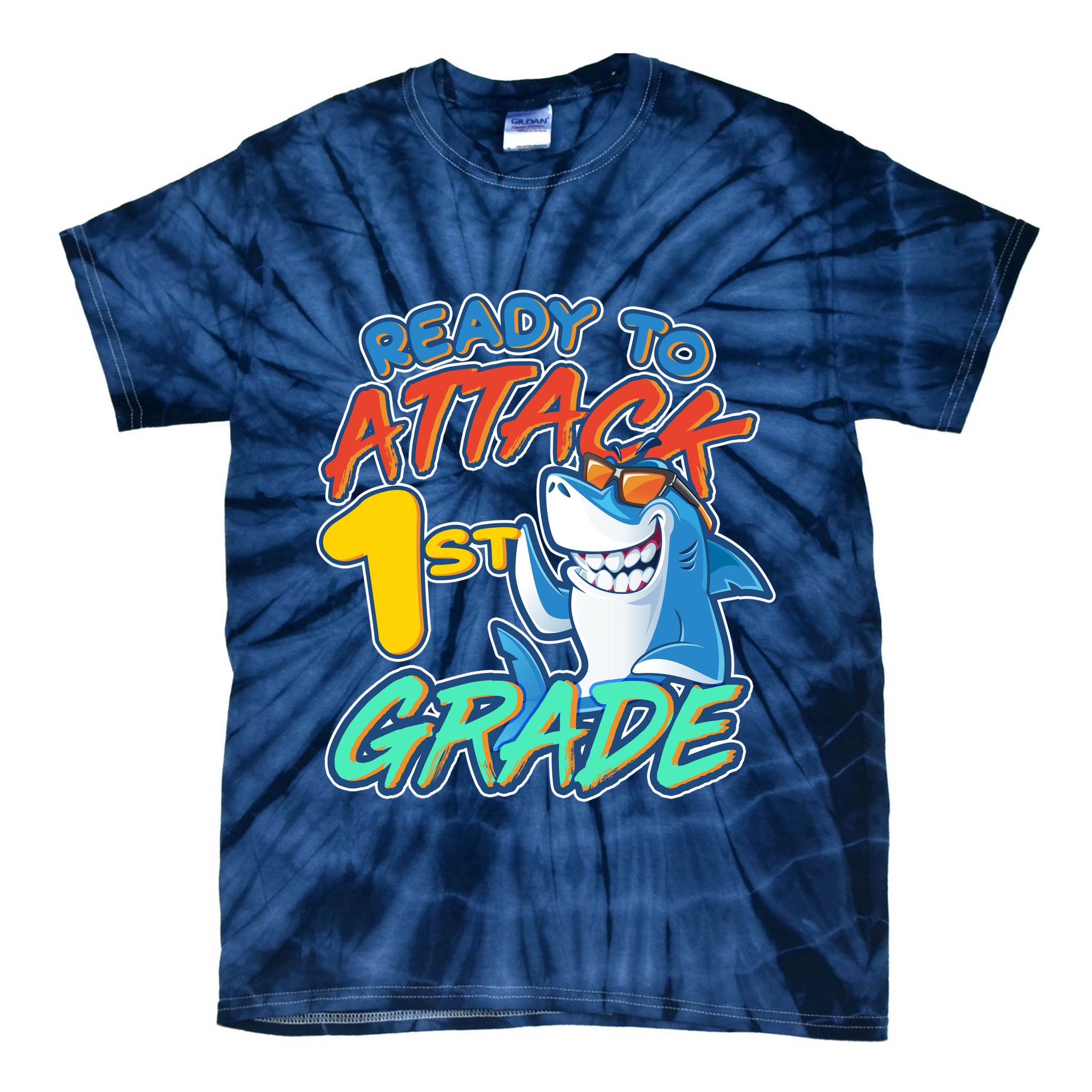 Ready To Attack 1st Grade Shark Tie-Dye T-Shirt