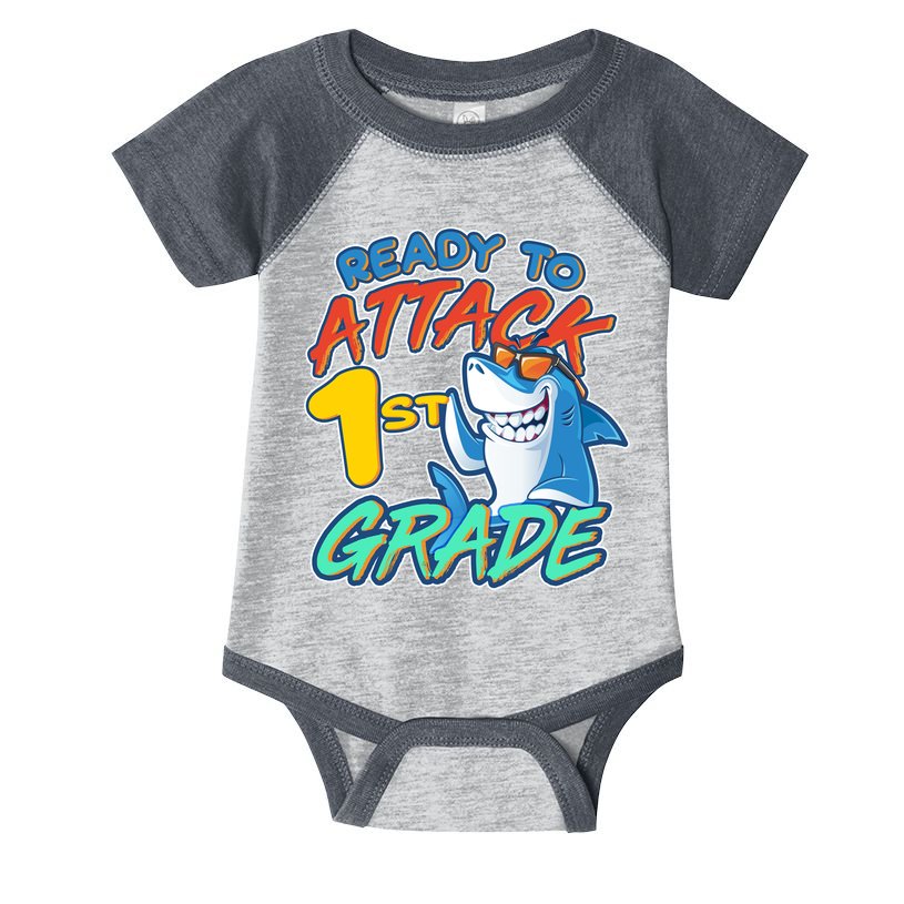 Ready To Attack 1st Grade Shark Infant Baby Jersey Bodysuit