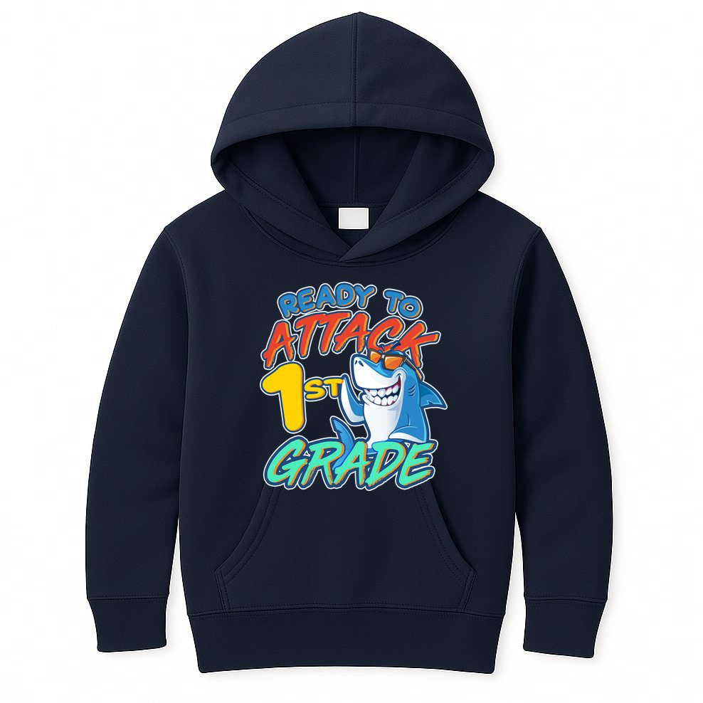 Ready To Attack 1st Grade Shark Kids Hoodie