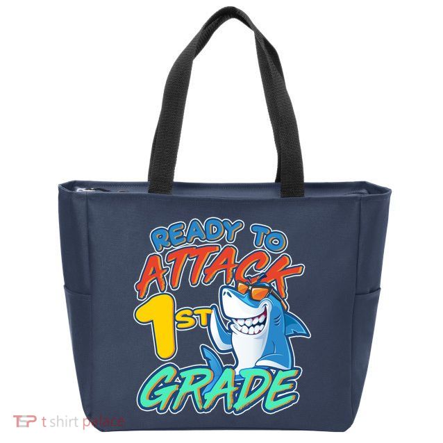 Ready To Attack 1st Grade Shark Zip Tote Bag
