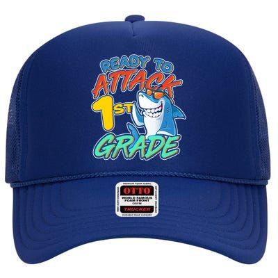 Ready To Attack 1st Grade Shark High Crown Mesh Back Trucker Hat