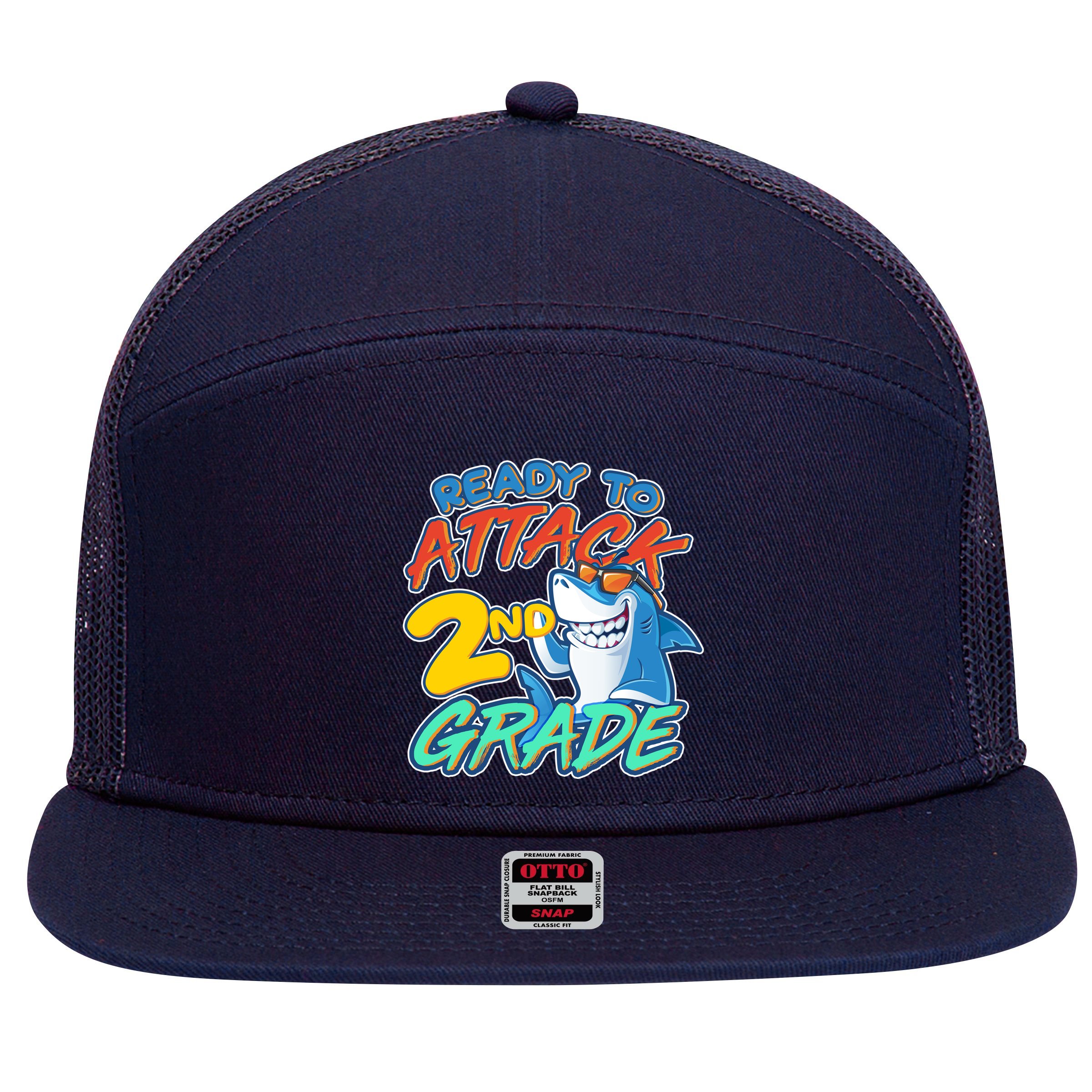 Ready to Attack 2nd Grade Shark 7 Panel Mesh Trucker Snapback Hat